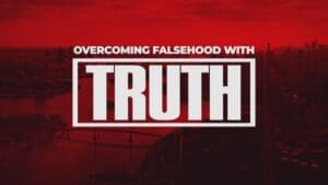 A red background with the words " truth " written in white.