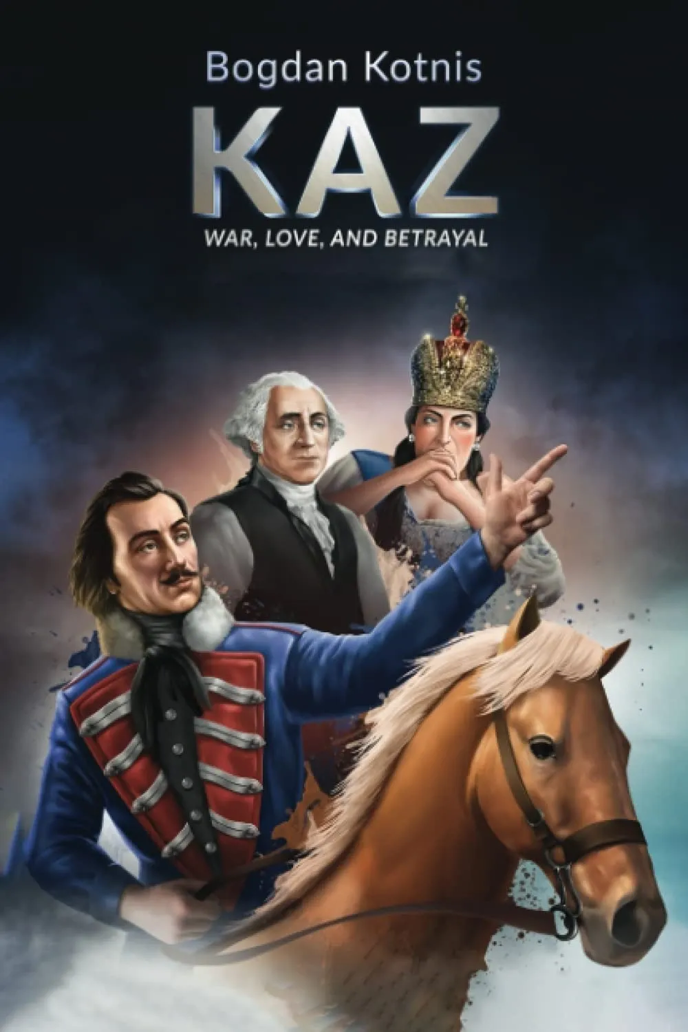 Historical figures and horse on book cover.