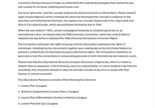 Educational resource on genocide convention document.