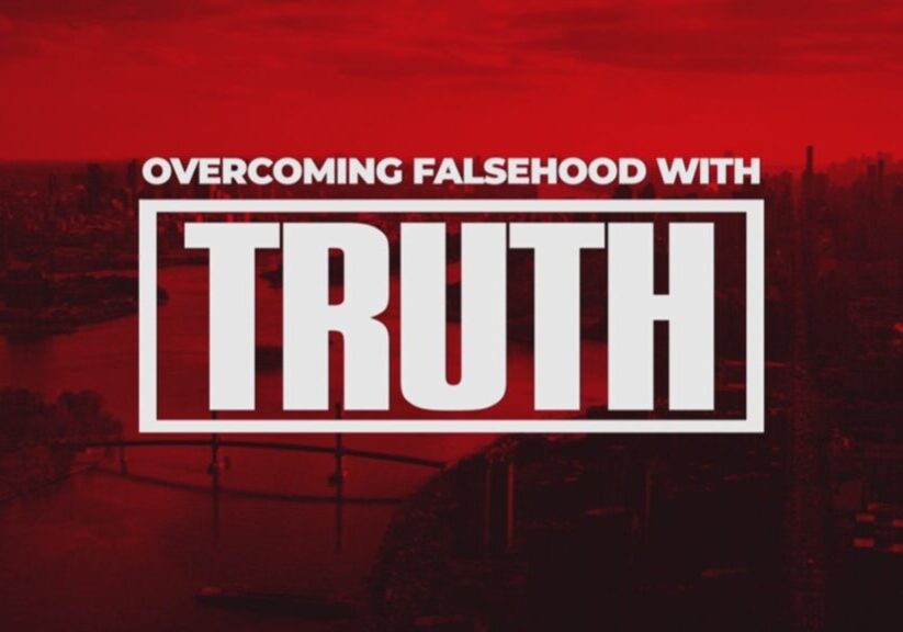 A red background with the words " truth " written in white.